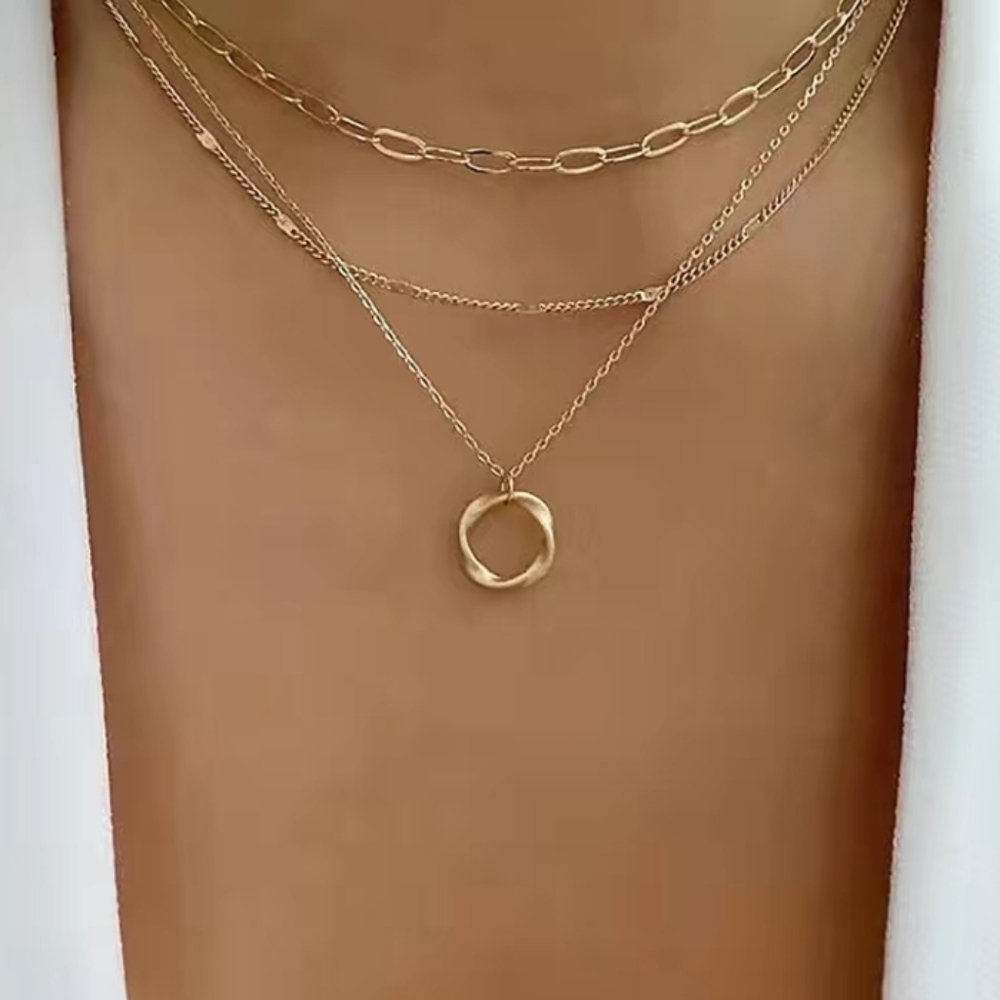 Gold Multi Layer Circle Necklace - Picture 5 of 5